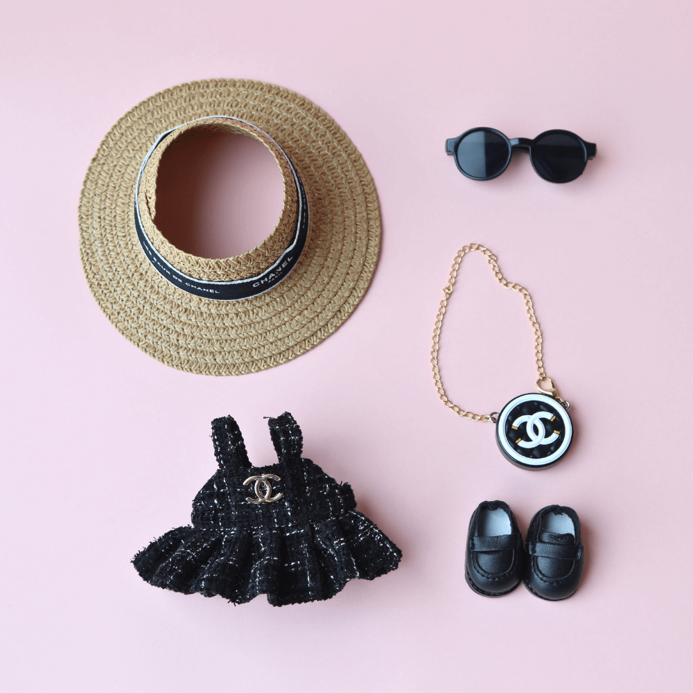 Coco Luxe Dress, Hat & C-Bag 3-Piece Set - Labubu Fashion Clothes (Bag Included)