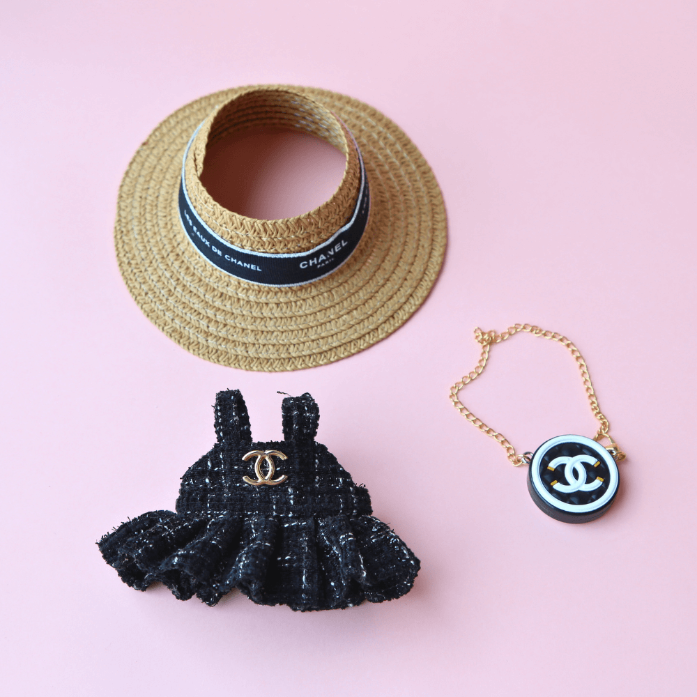 Coco Luxe Dress, Hat & C-Bag 3-Piece Set - Labubu Fashion Clothes (Bag Included)