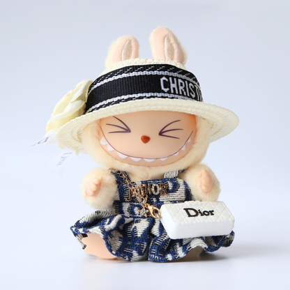 Toile de Labubu Dress, Hat & Bag 3-piece Set - Labubu Fashion Clothes (Bag Included)